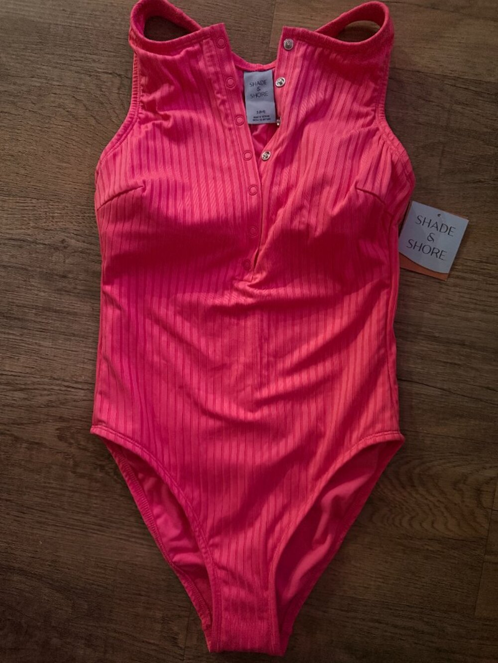Shade & Shore Ribbed Snap-Front One-Piece Swimsuit - size small